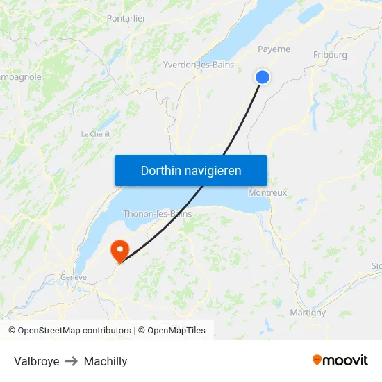 Valbroye to Machilly map