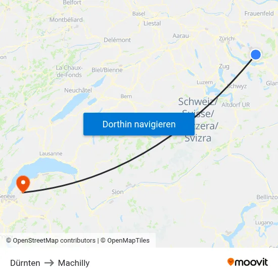 Dürnten to Machilly map