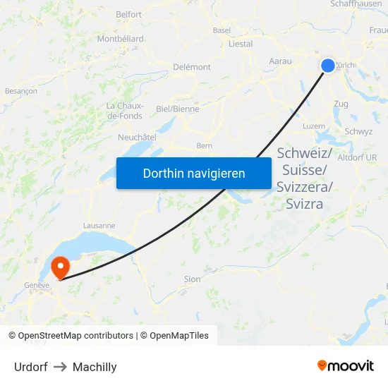 Urdorf to Machilly map