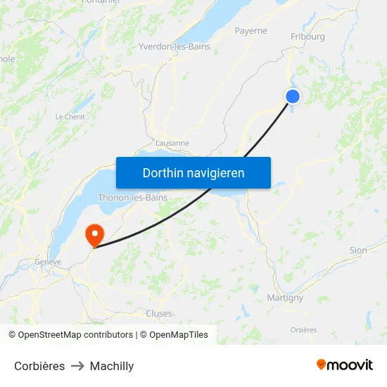 Corbières to Machilly map