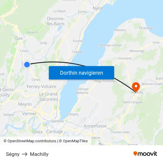 Ségny to Machilly map