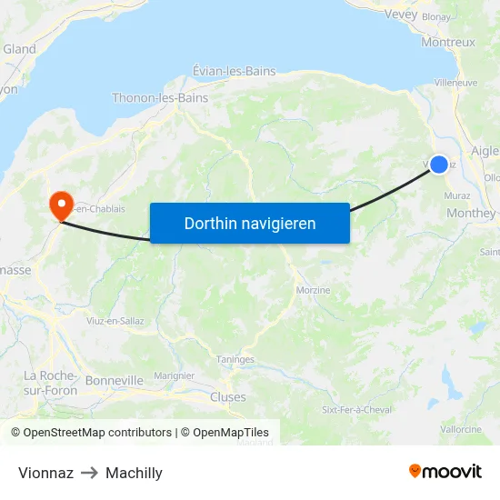Vionnaz to Machilly map