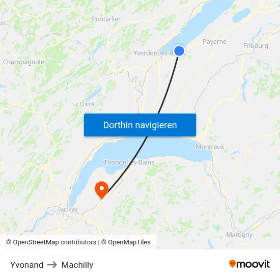 Yvonand to Machilly map