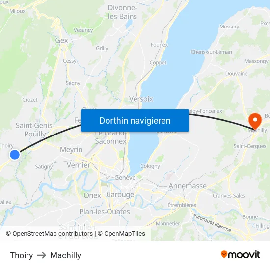 Thoiry to Machilly map