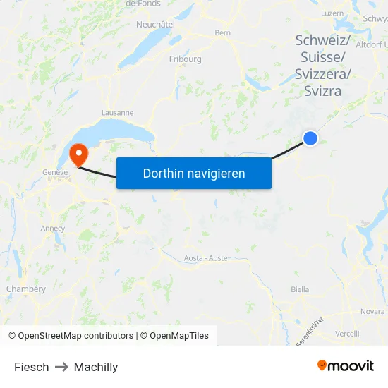Fiesch to Machilly map