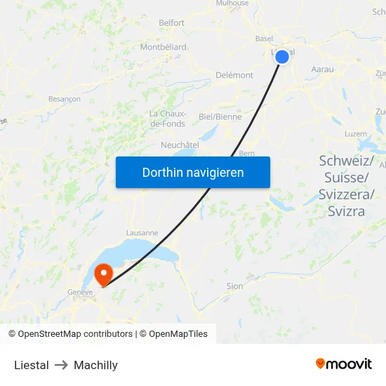 Liestal to Machilly map