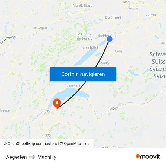 Aegerten to Machilly map