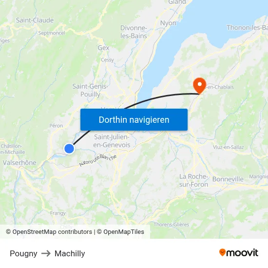 Pougny to Machilly map