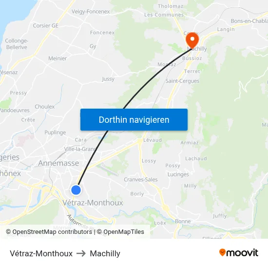 Vétraz-Monthoux to Machilly map