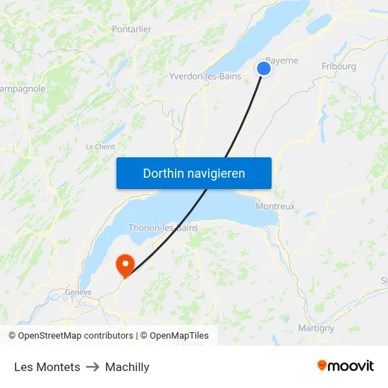 Les Montets to Machilly map