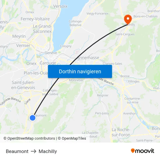 Beaumont to Machilly map