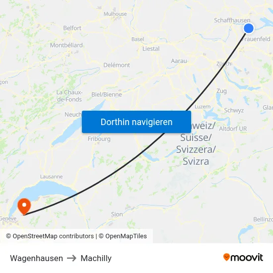 Wagenhausen to Machilly map