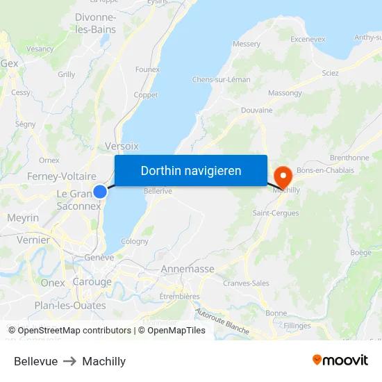Bellevue to Machilly map