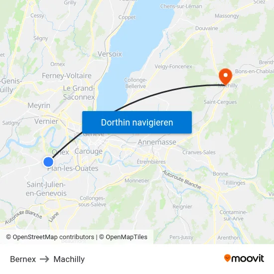 Bernex to Machilly map