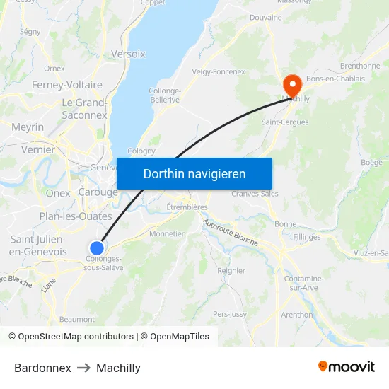 Bardonnex to Machilly map