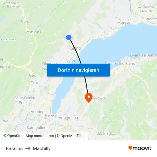 Bassins to Machilly map