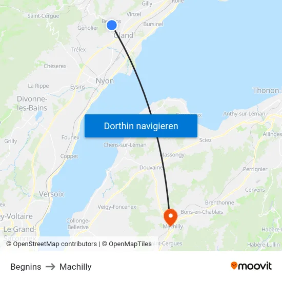 Begnins to Machilly map