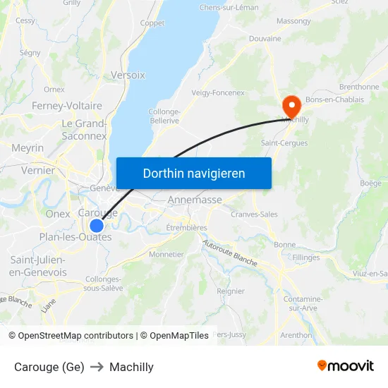 Carouge (Ge) to Machilly map