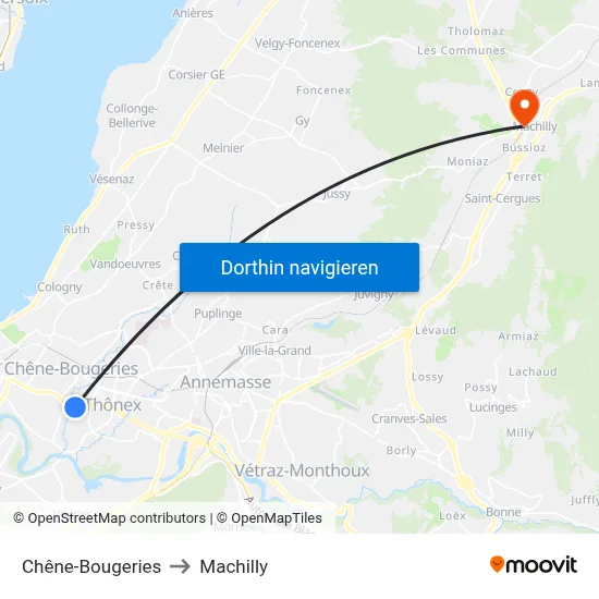 Chêne-Bougeries to Machilly map