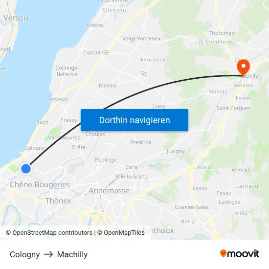 Cologny to Machilly map