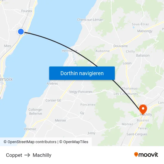 Coppet to Machilly map