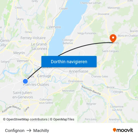 Confignon to Machilly map