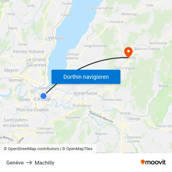 Genève to Machilly map
