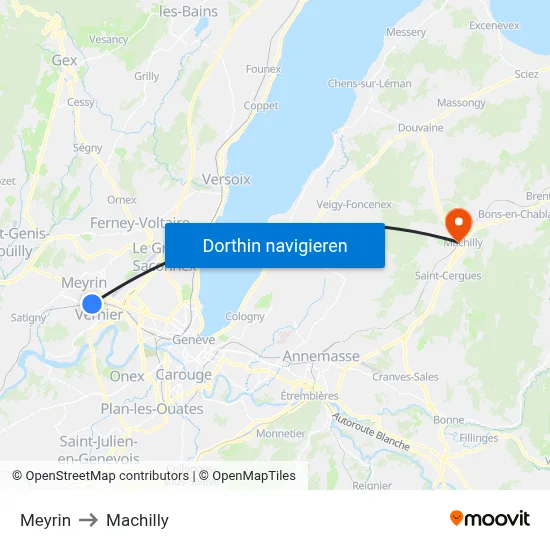 Meyrin to Machilly map