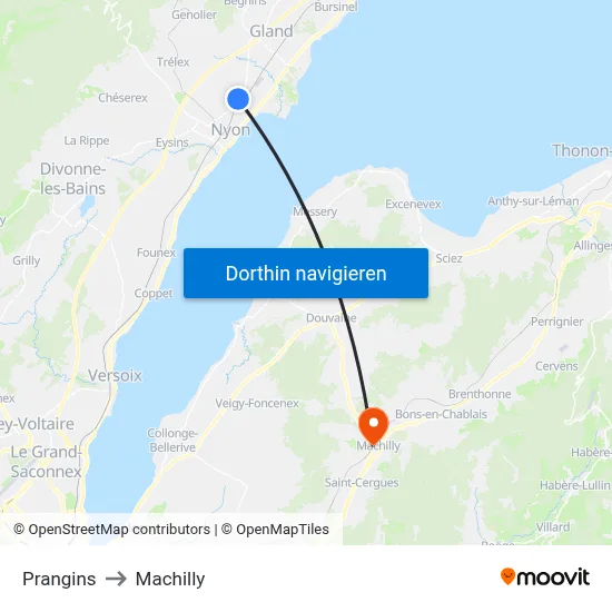 Prangins to Machilly map
