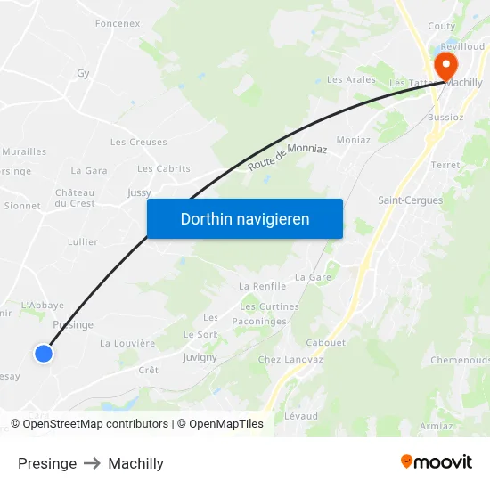 Presinge to Machilly map