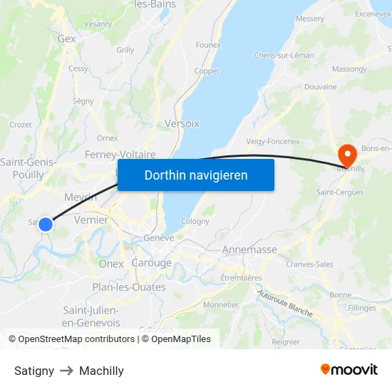 Satigny to Machilly map