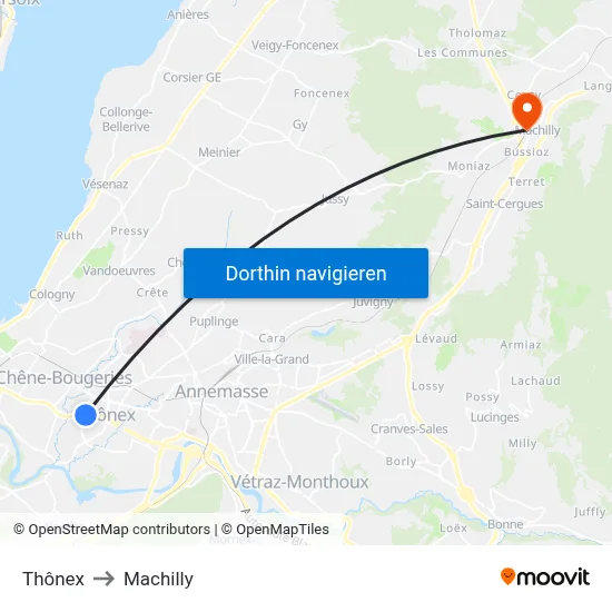 Thônex to Machilly map