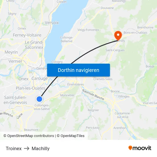 Troinex to Machilly map