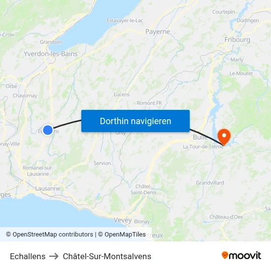 Echallens to Châtel-Sur-Montsalvens map