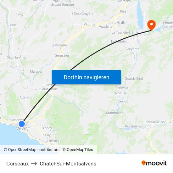 Corseaux to Châtel-Sur-Montsalvens map