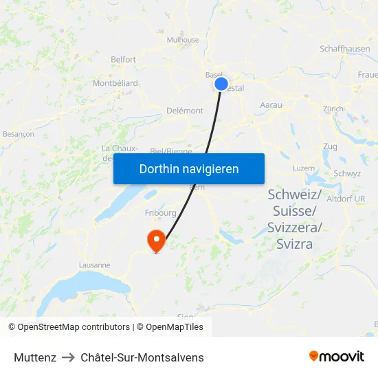 Muttenz to Châtel-Sur-Montsalvens map