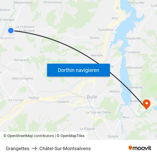 Grangettes to Châtel-Sur-Montsalvens map