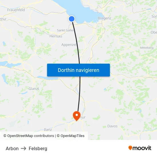 Arbon to Felsberg map