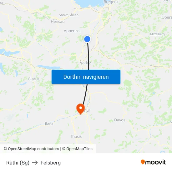 Rüthi (Sg) to Felsberg map