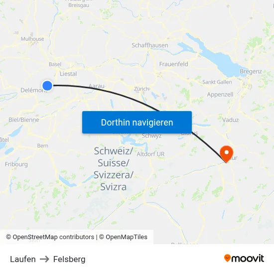 Laufen to Felsberg map