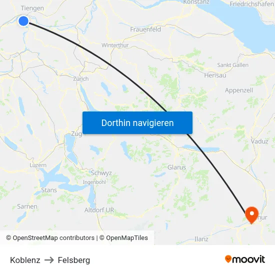 Koblenz to Felsberg map