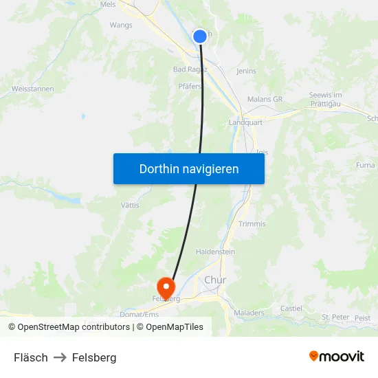 Fläsch to Felsberg map