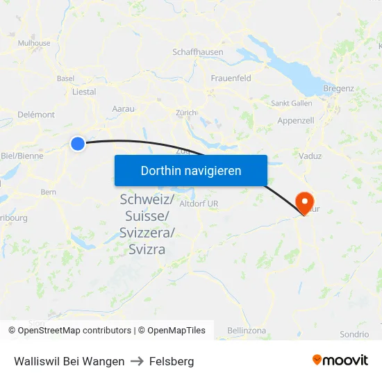 Walliswil Bei Wangen to Felsberg map