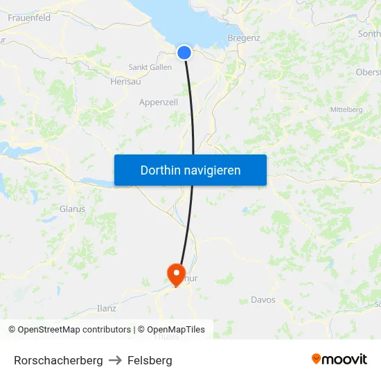 Rorschacherberg to Felsberg map