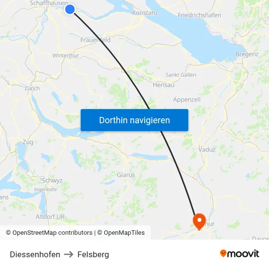 Diessenhofen to Felsberg map