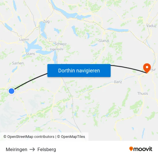 Meiringen to Felsberg map