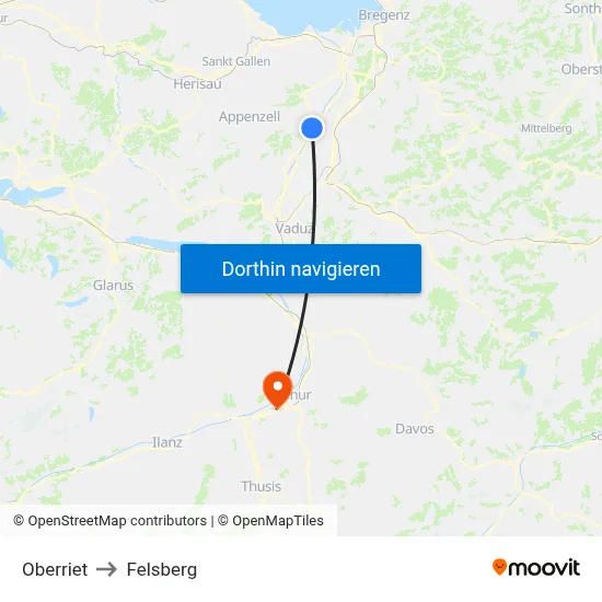Oberriet to Felsberg map