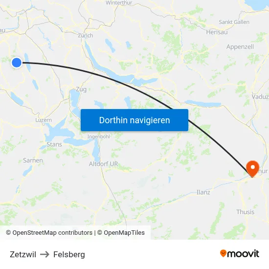 Zetzwil to Felsberg map