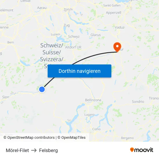 Mörel-Filet to Felsberg map