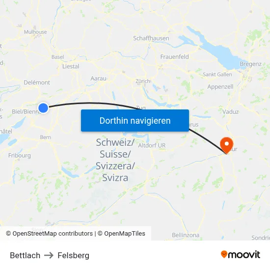 Bettlach to Felsberg map